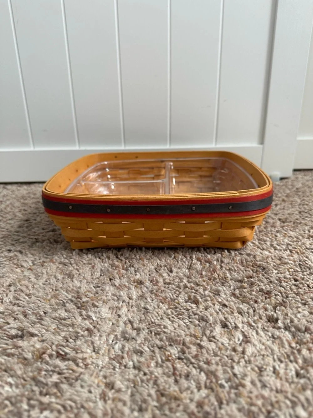 Longaberger 1998 Picnic Pal Basket with 3 Way Protector Red Navy Trim